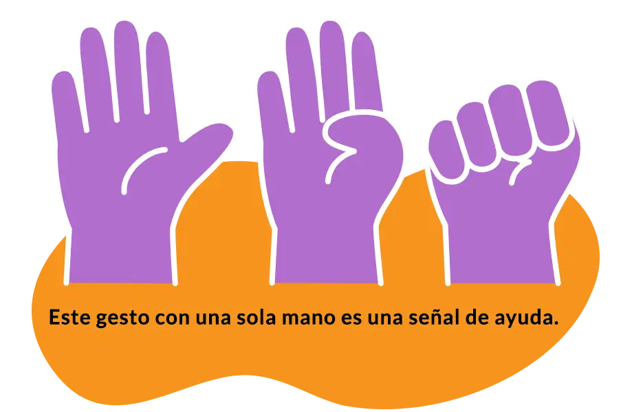 Ilustración de un símbolo de mano para abuso doméstico: La señal se realiza levantando la mano con el pulgar escondido en la palma y luego doblando los dedos hacia abajo, atrapando simbólicamente el pulgar entre los dedos.